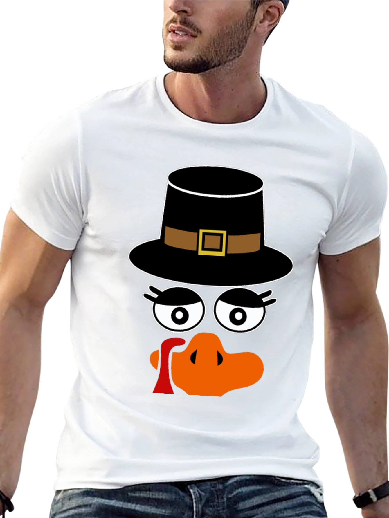 Thanksgiving Turkey Face Pilgrim Hat T-Shirt