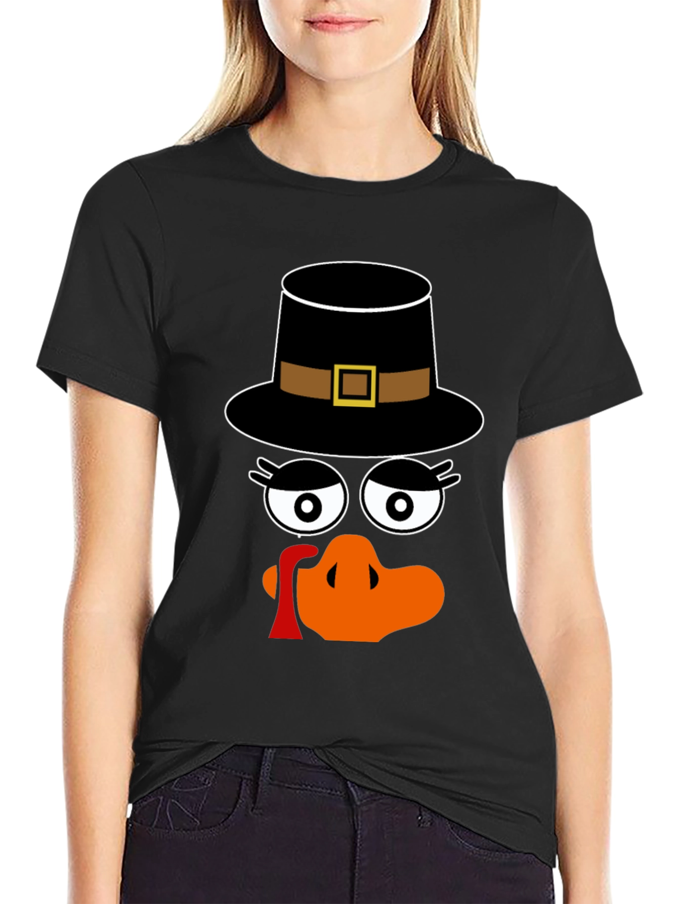 Thanksgiving Turkey Face Pilgrim Hat T-Shirt