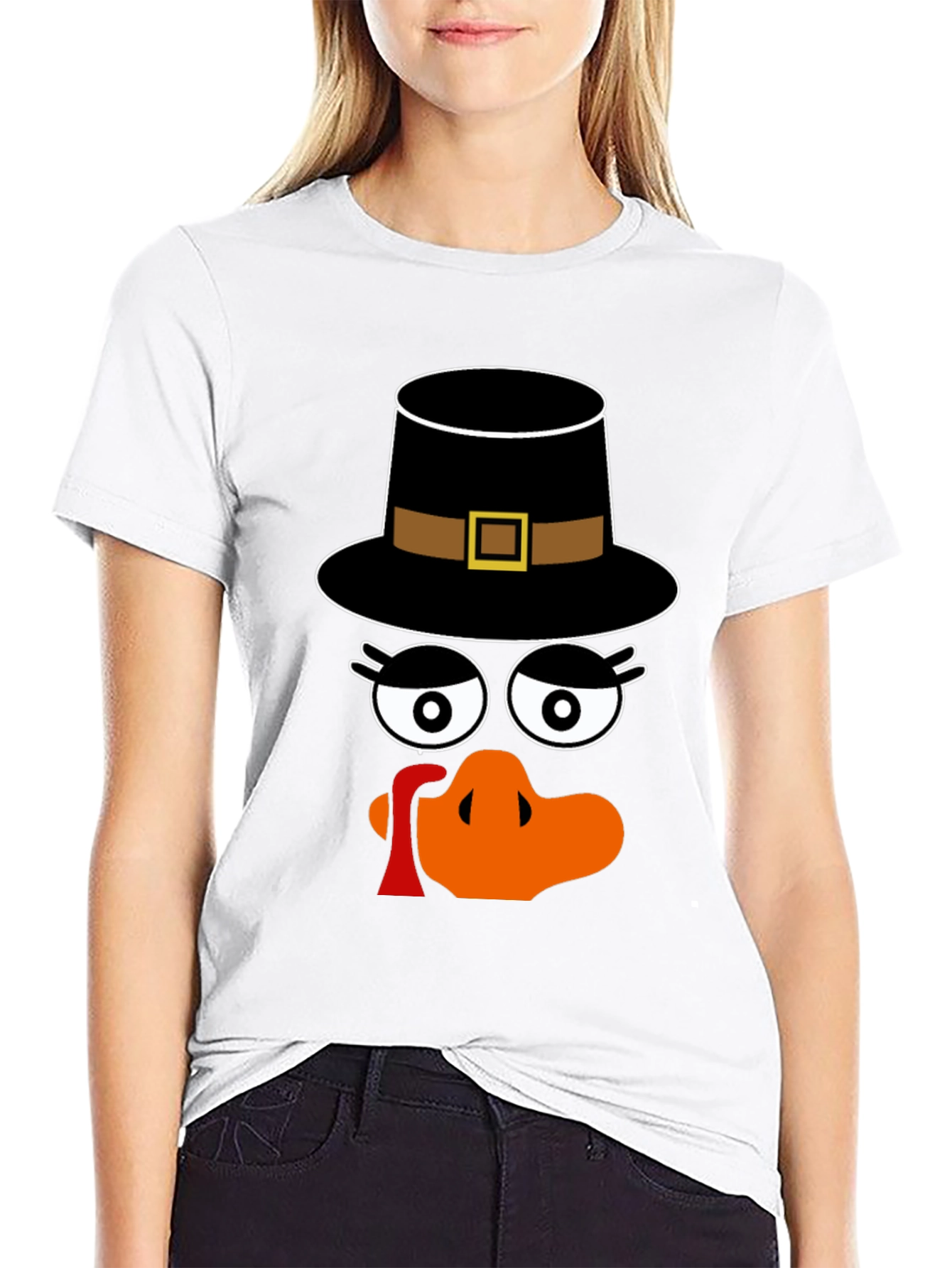 Thanksgiving Turkey Face Pilgrim Hat T-Shirt