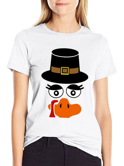 Thanksgiving Turkey Face Pilgrim Hat T-Shirt
