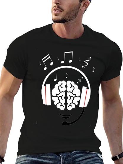 Brain Music Lover T-Shirt - Headphone Graphic Tee