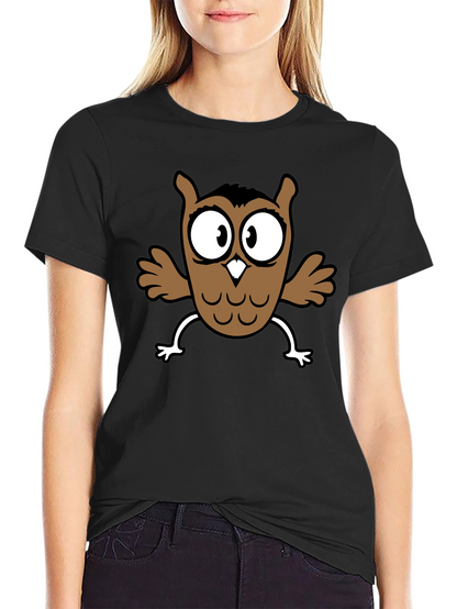 Cartoon Owl Graphic Black T-Shirt