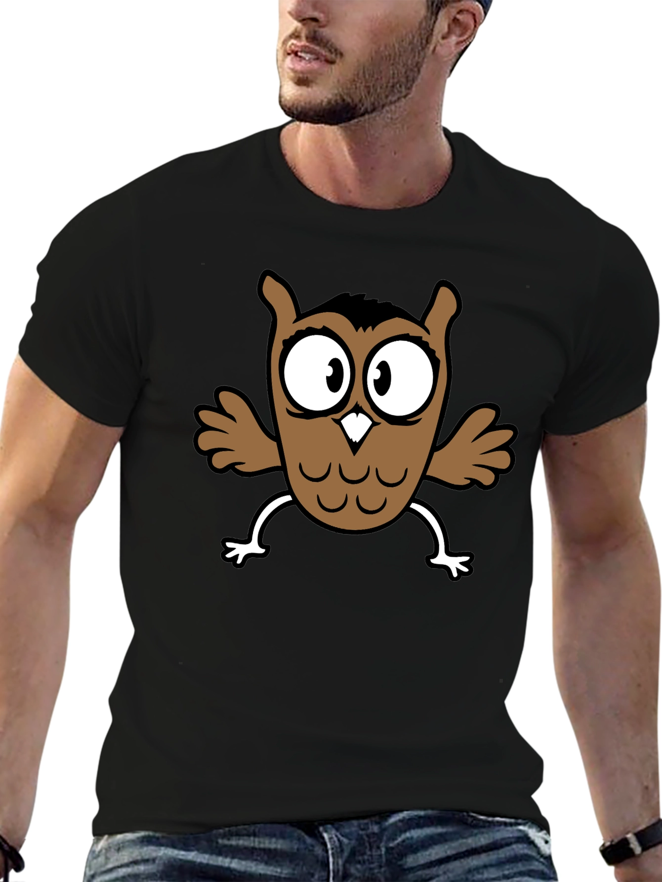Cartoon Owl Graphic Black T-Shirt