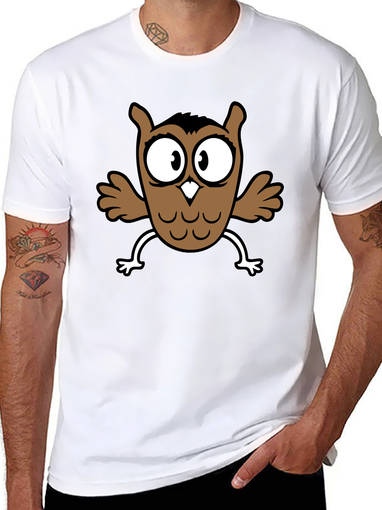 Cartoon Owl Graphic Black T-Shirt