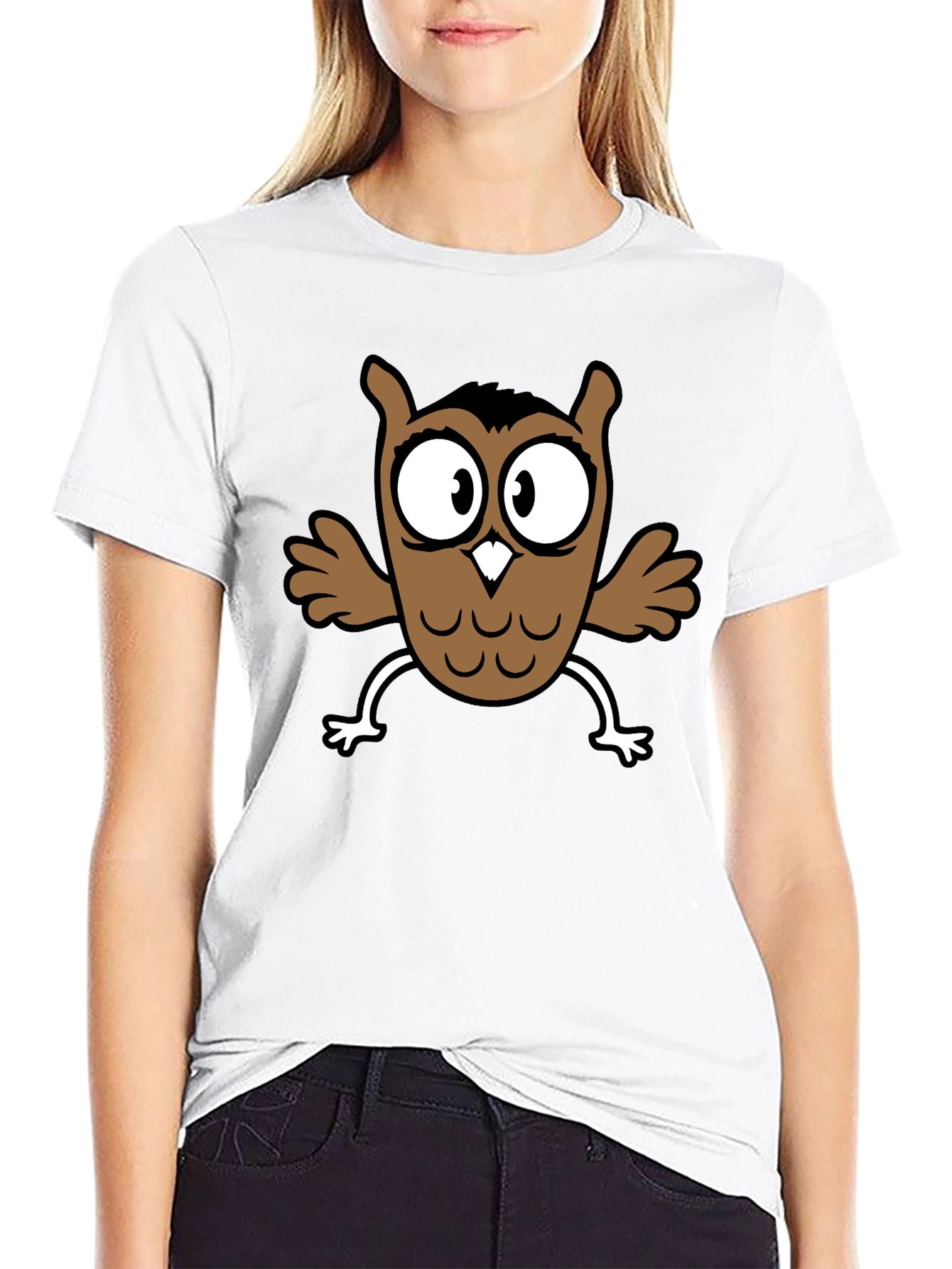 Cartoon Owl Graphic Black T-Shirt