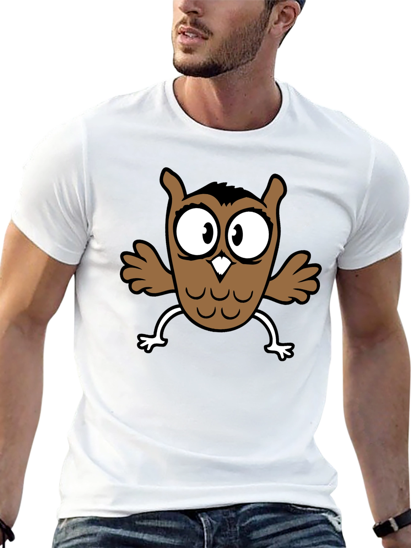 Cartoon Owl Graphic Black T-Shirt