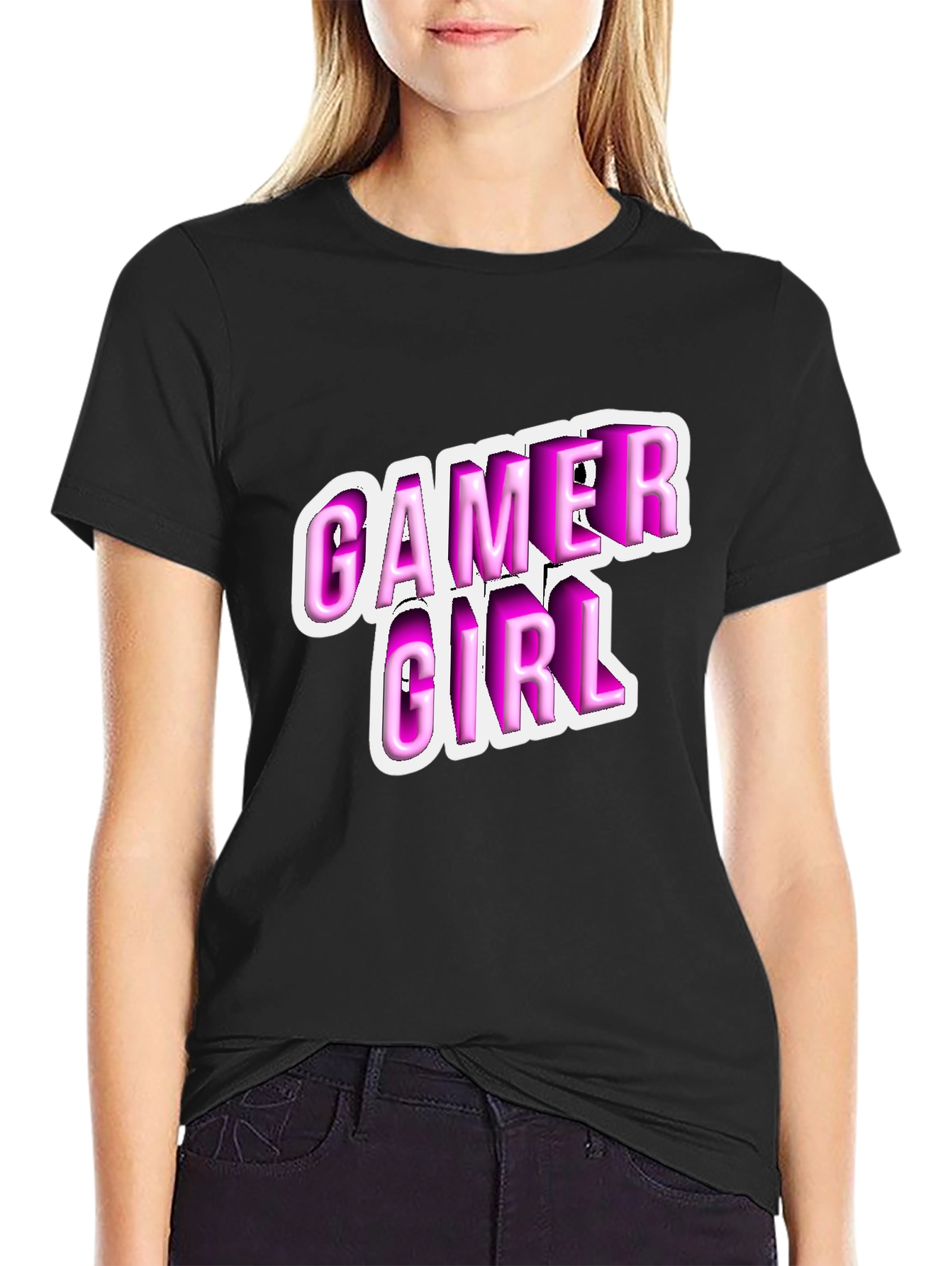 Gamer Girl Black T-Shirt - Playful Style
