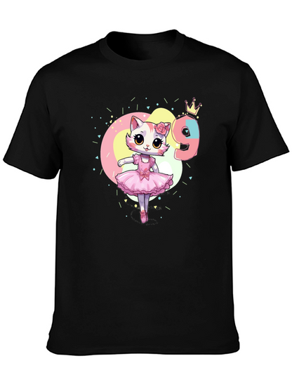 Cute Cat Ballerina 9th Birthday T-Shirt