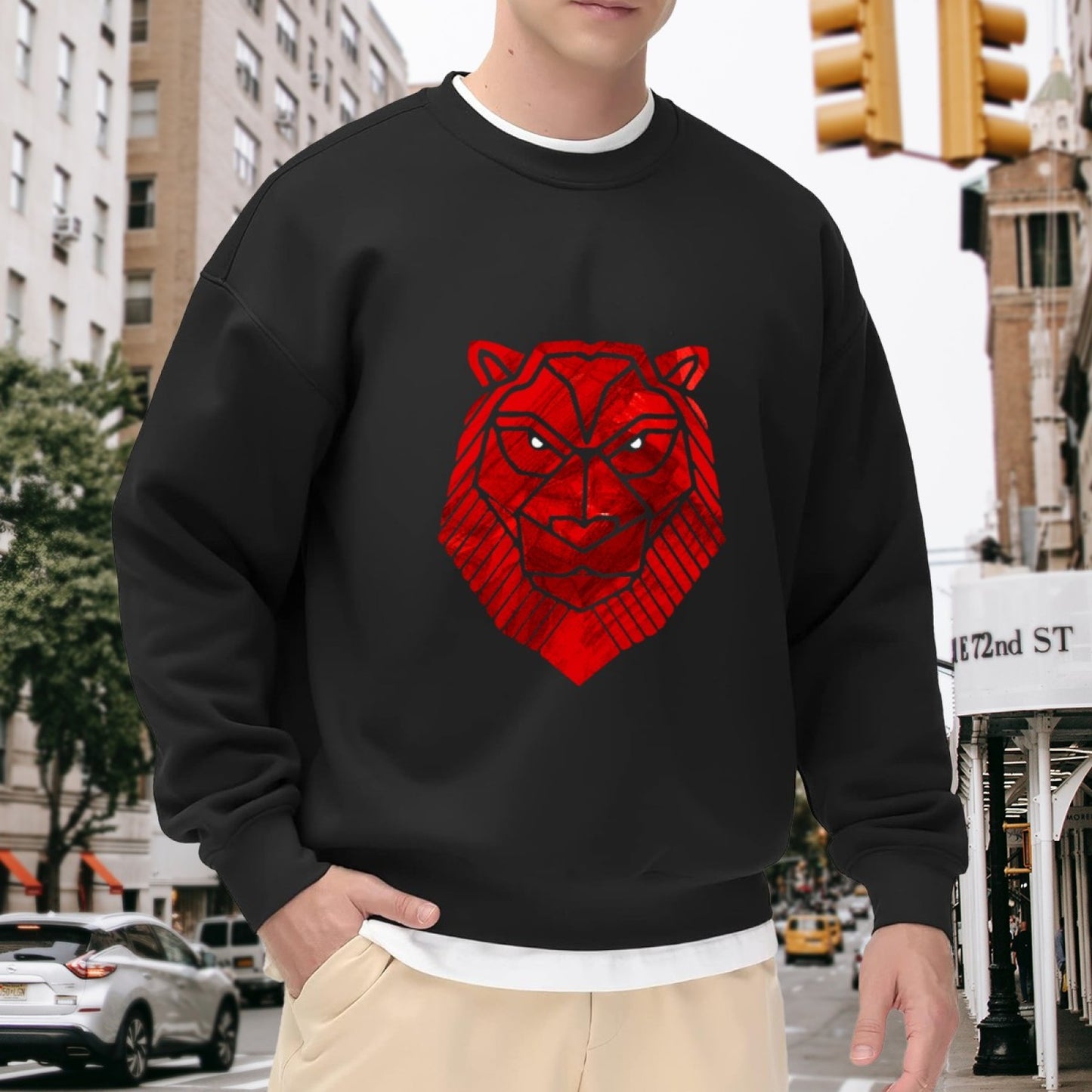Modern Geometric Lion Silhouette Sweatshirt
