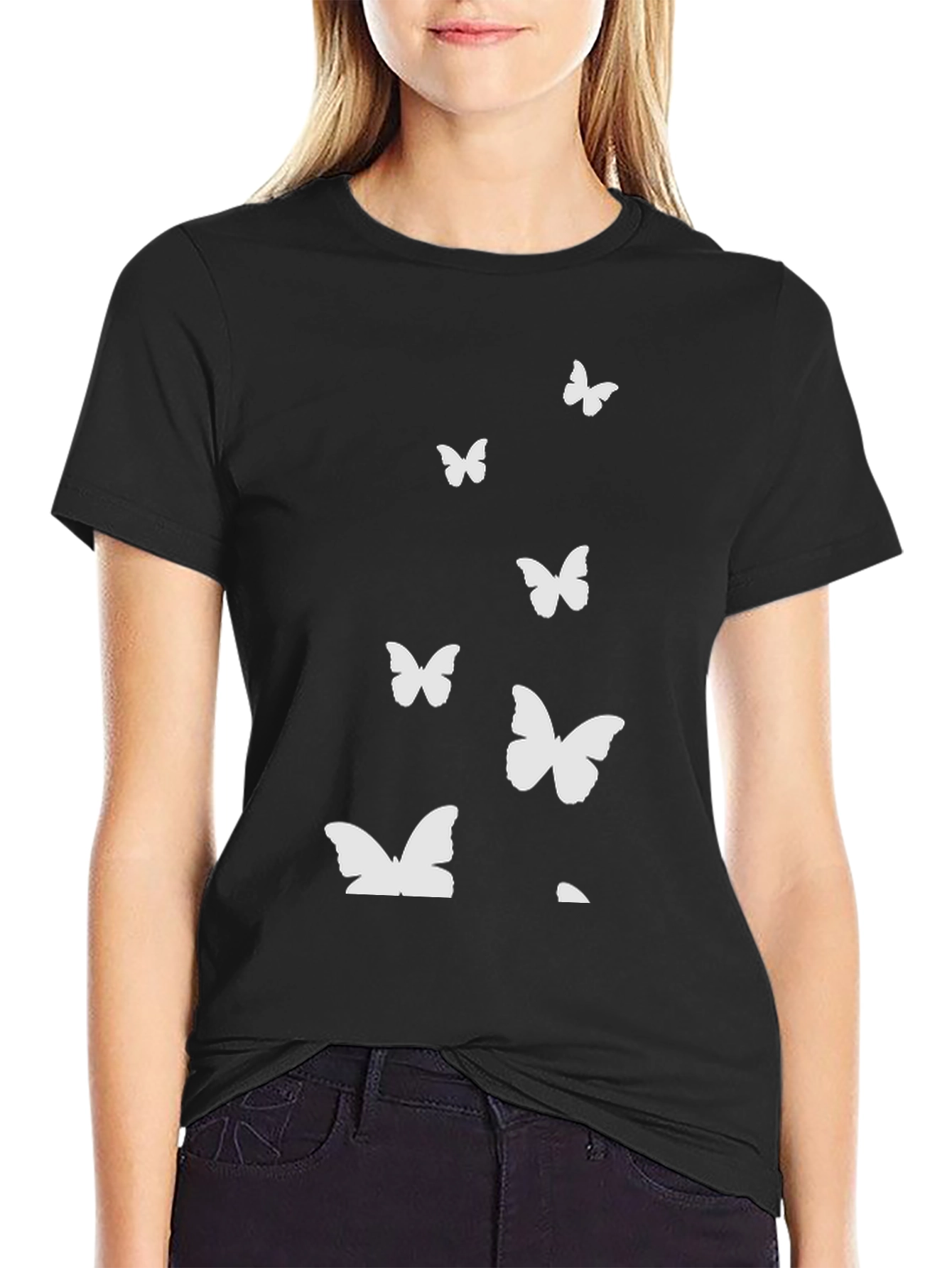 Butterfly Graphic Print Crew Neck Tee