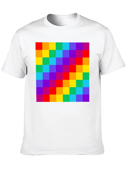 Rainbow Grid Graphic Tee - Vibrant Checkered Pattern