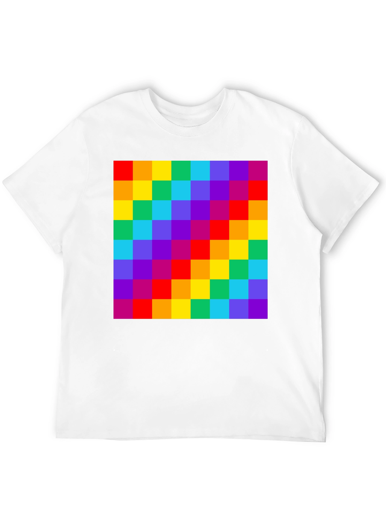 Rainbow Grid Graphic Tee - Vibrant Checkered Pattern