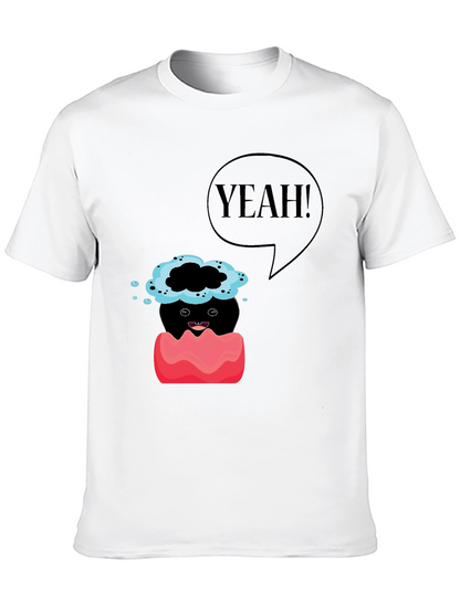 Humorous Yeah! Graphic Print T-Shirt