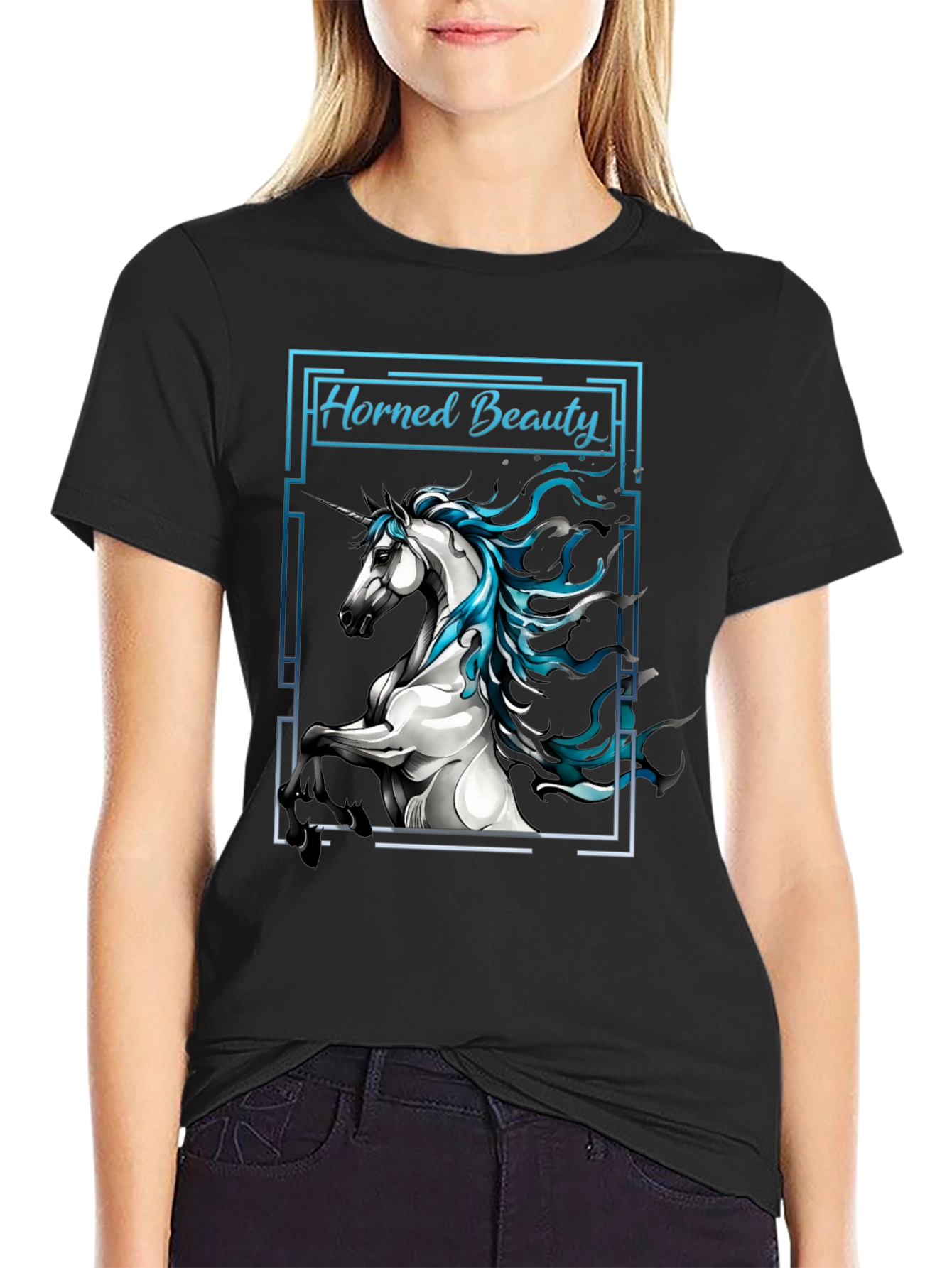 Horned Beauty Graphic Tee - Black Cotton
