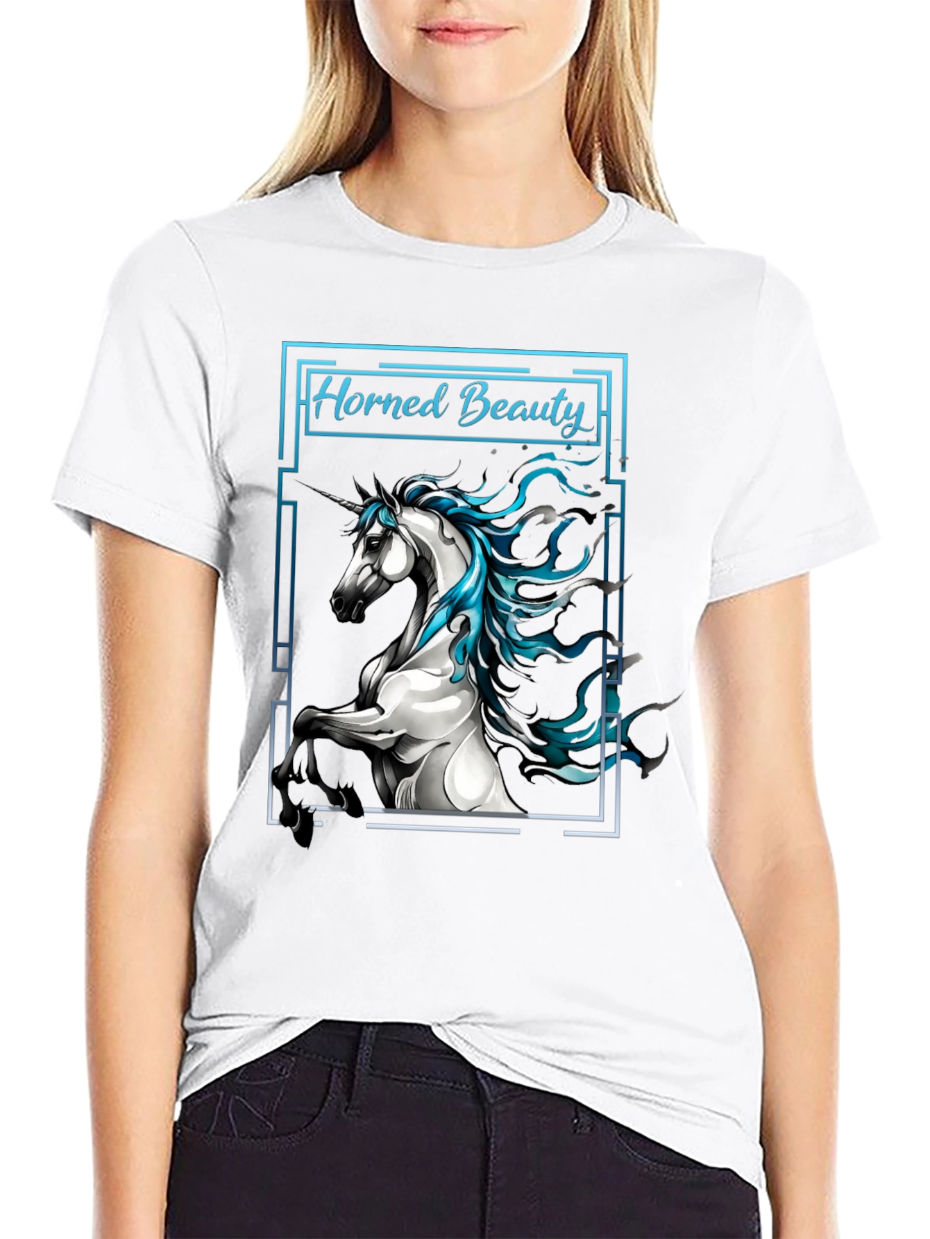 Horned Beauty Graphic Tee - Black Cotton