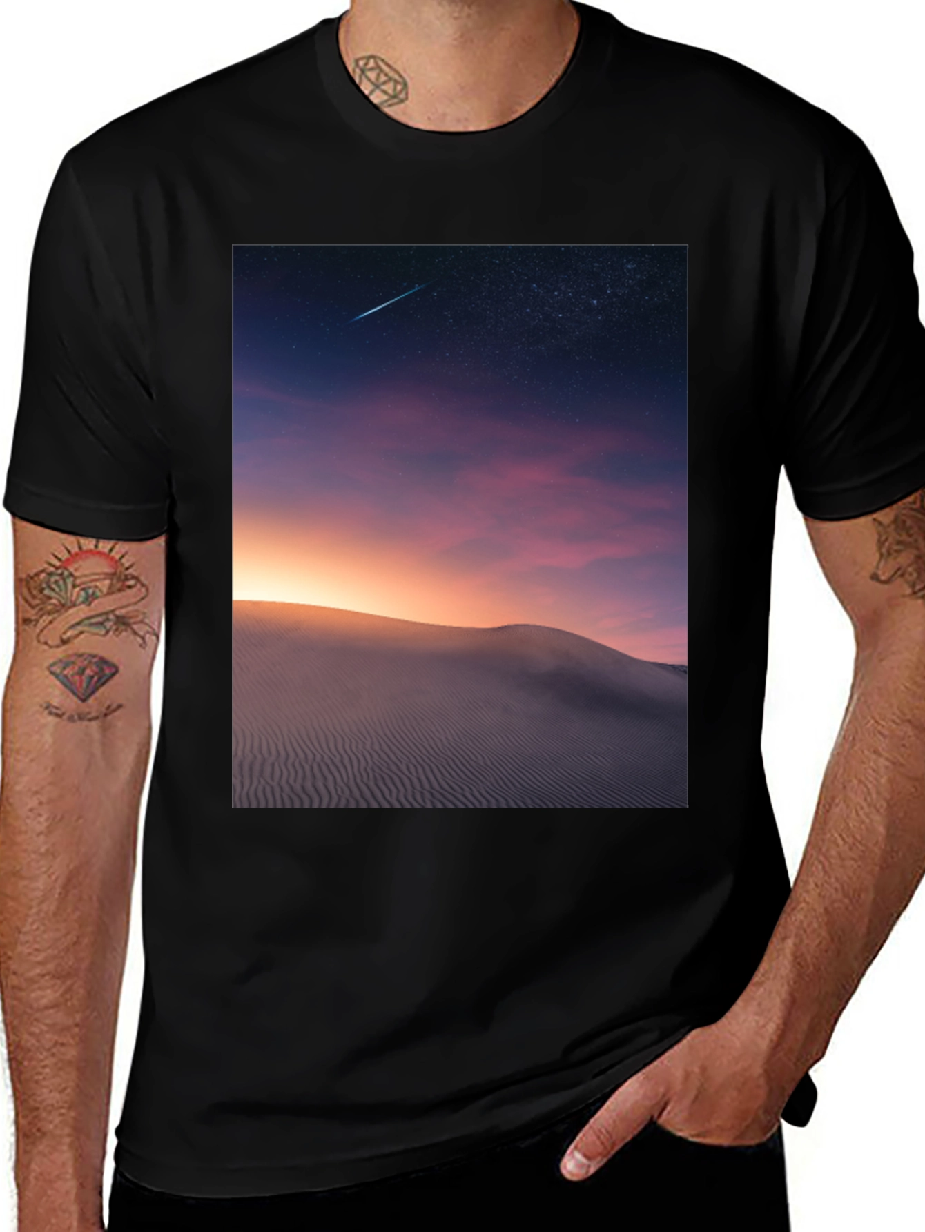 Night Desert Scene Graphic T-Shirt