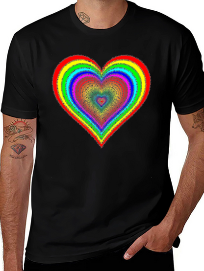Rainbow Heart Graphic Tee - Black Cotton Blend