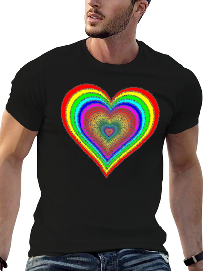 Rainbow Heart Graphic Tee - Black Cotton Blend