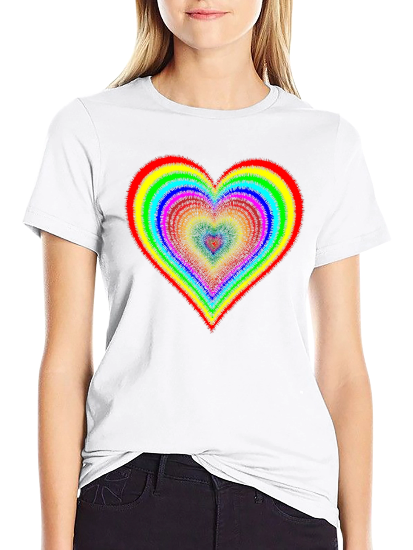 Rainbow Heart Graphic Tee - Black Cotton Blend