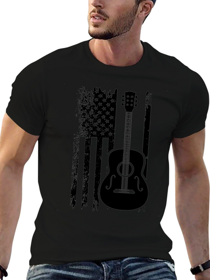 American Flag Guitar T-Shirt - Black