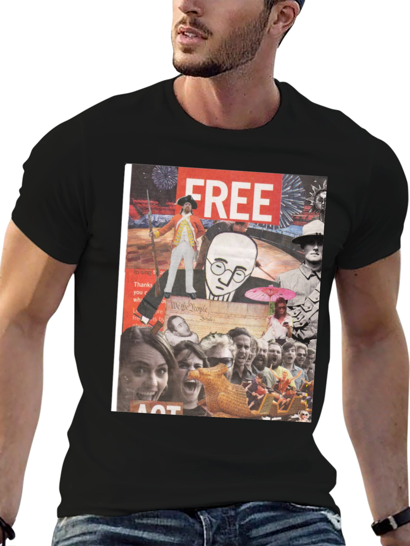 Collage Graphic Tee - Mens Black Cotton T-Shirt