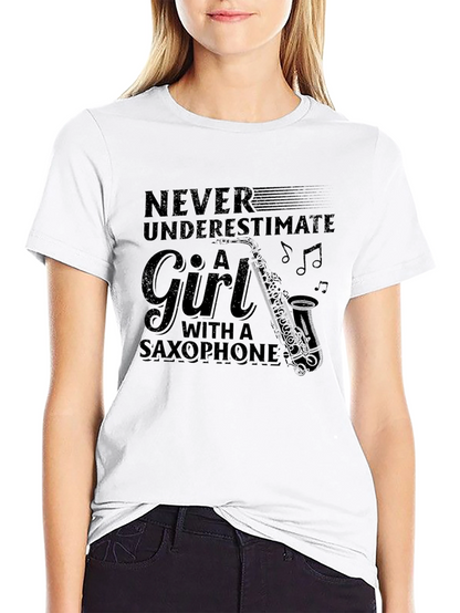 Never Underestimate Girl Saxophone Black T-Shirt