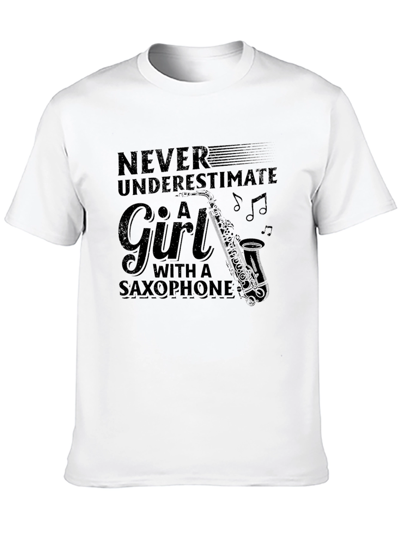 Never Underestimate Girl Saxophone Black T-Shirt