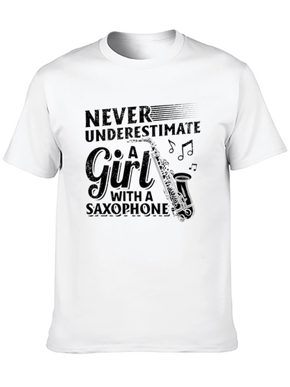 Never Underestimate Girl Saxophone Black T-Shirt