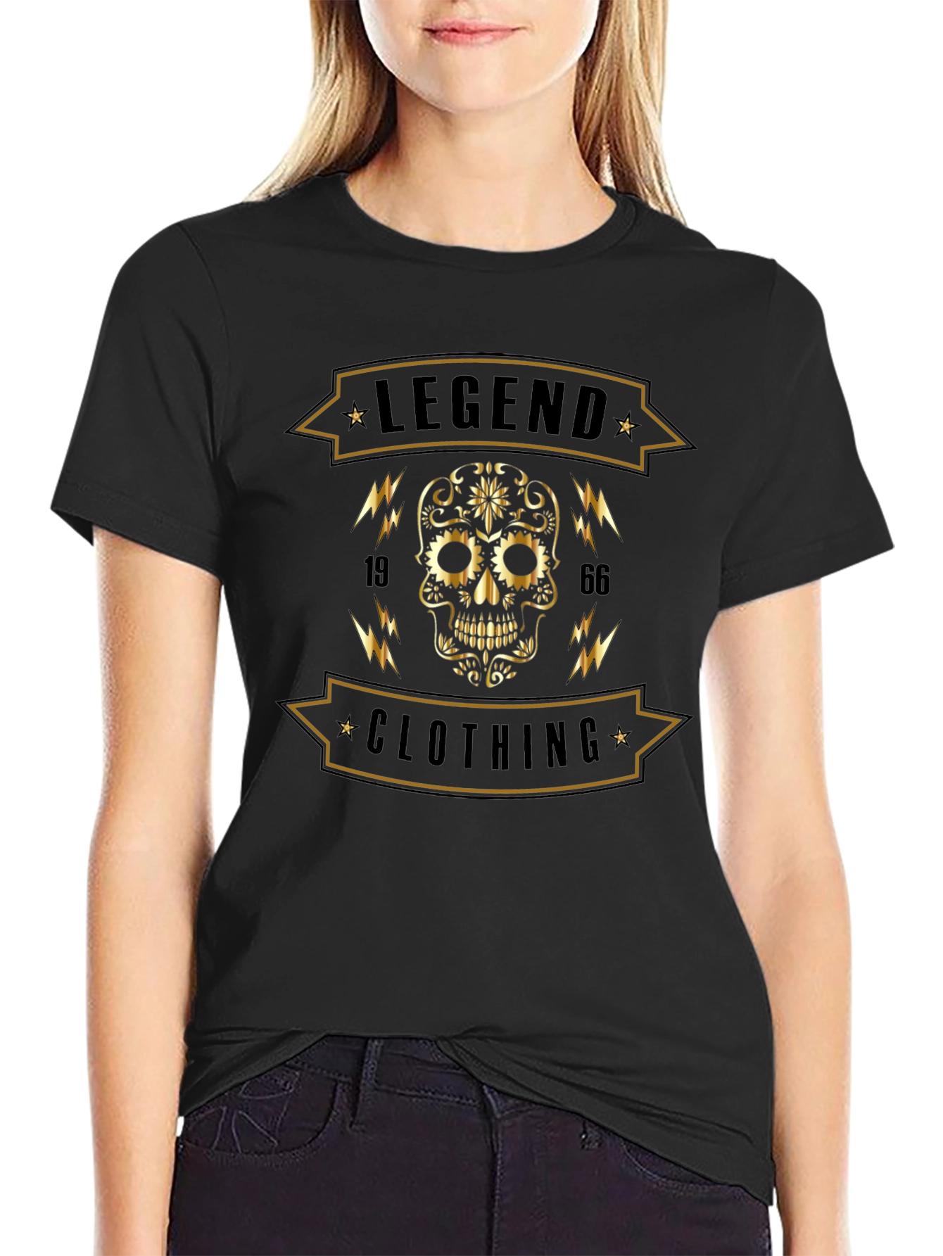 Legend Clothing Black T-Shirt with Skull Graphic