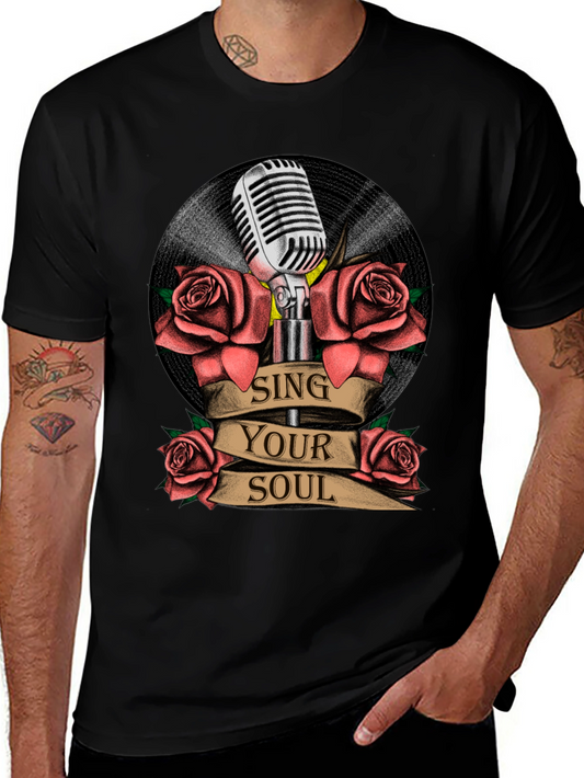 Sing Your Soul Graphic Tee - Retro Microphone & Roses
