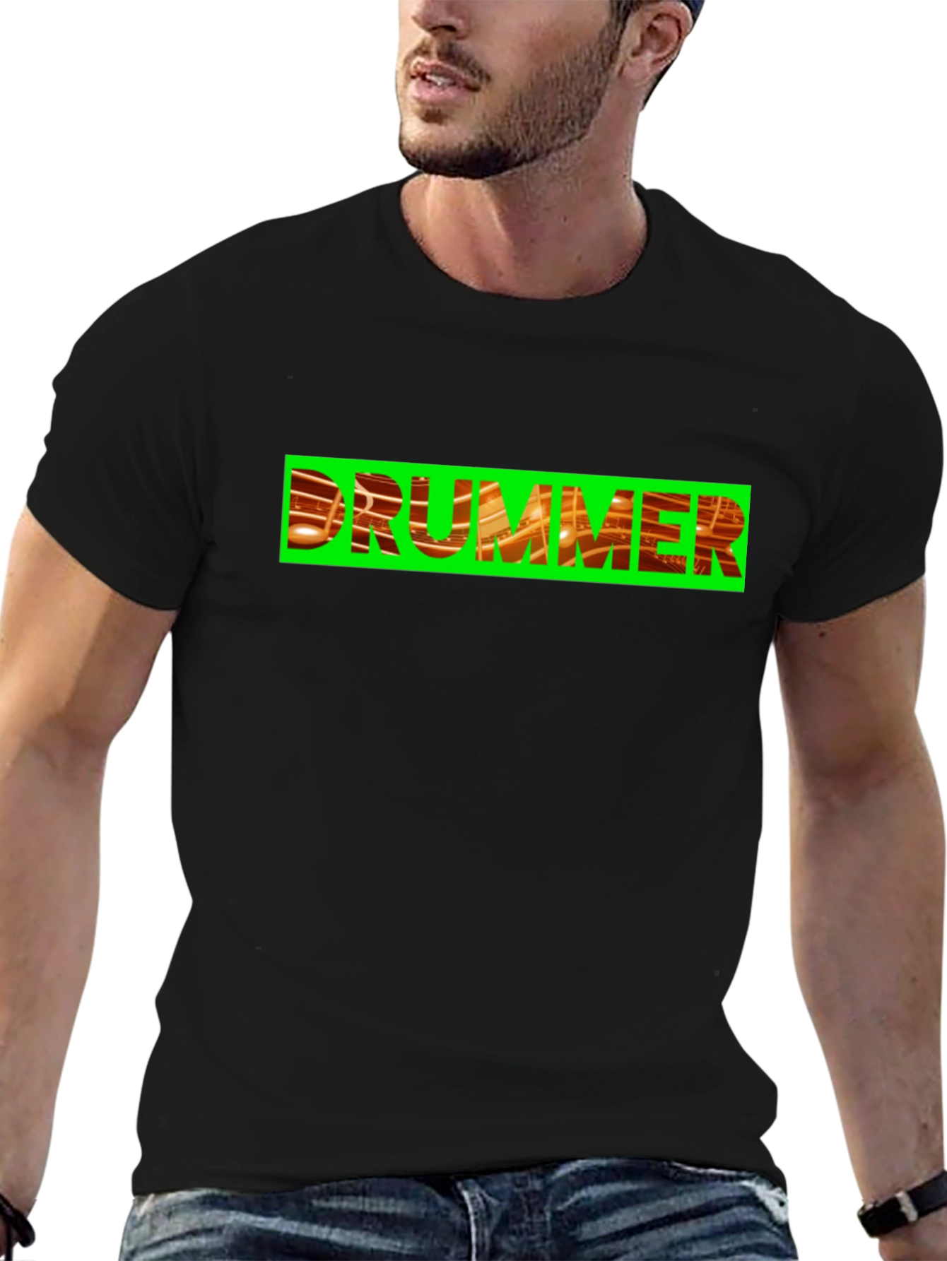 Drummer Graphic Tee - Bold Black Cotton