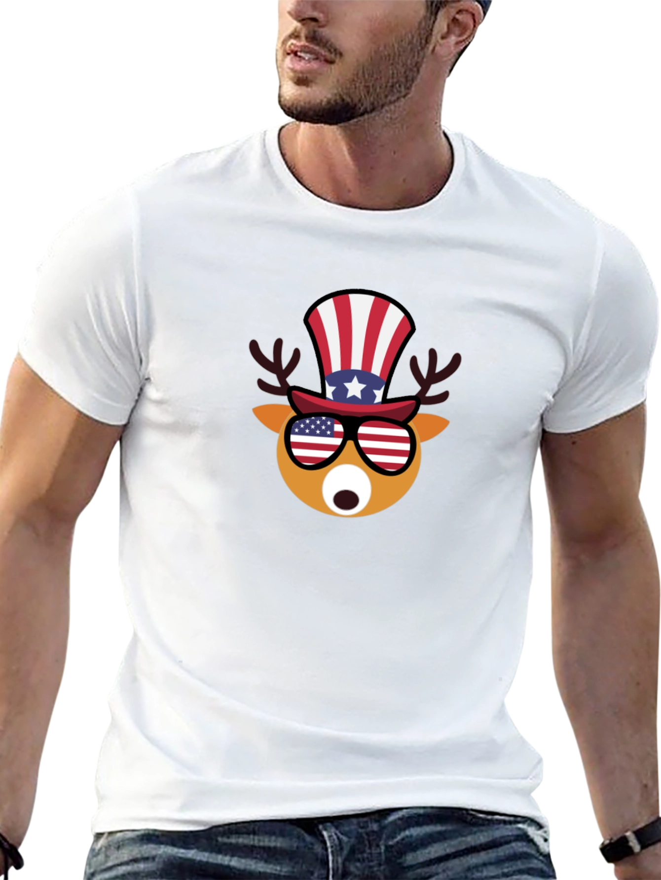 Patriotic Deer T-Shirt - USA Flag Design
