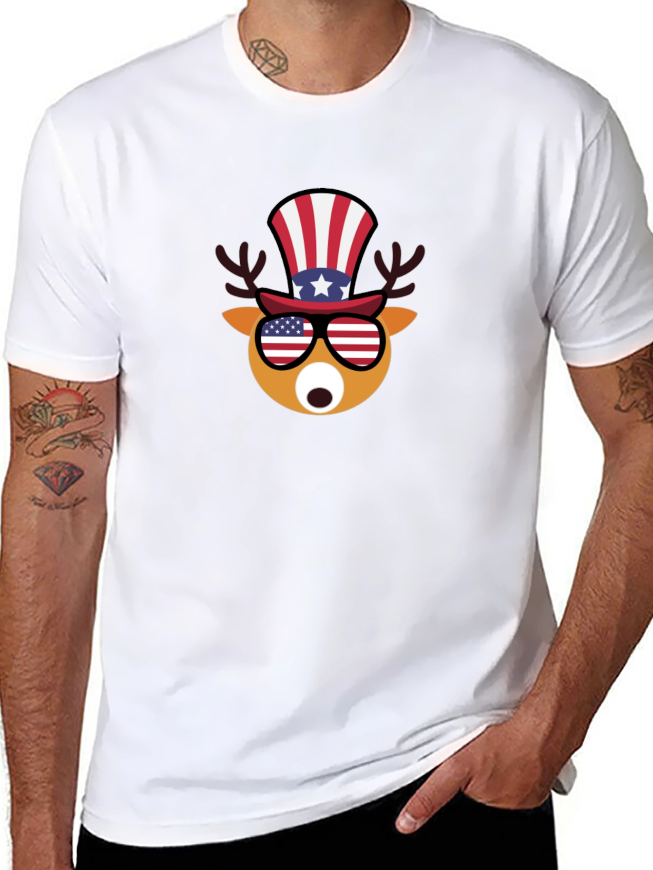 Patriotic Deer T-Shirt - USA Flag Design