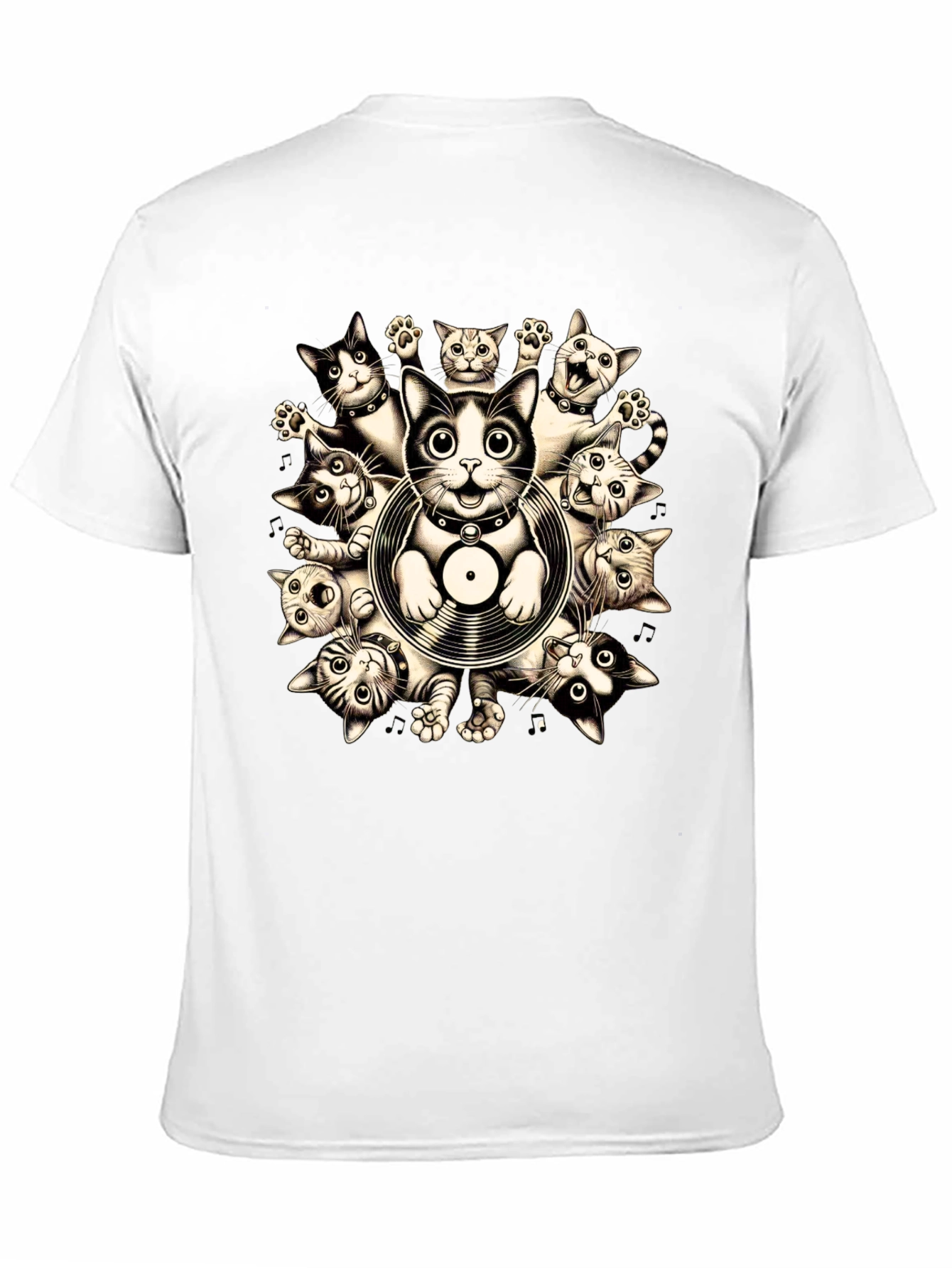 Cats and Vinyl Record Graphic T-Shirt