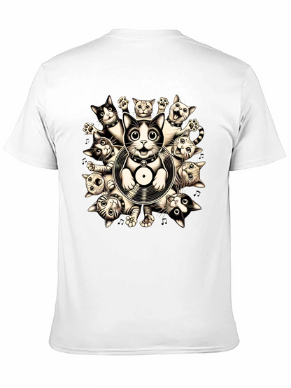 Cats and Vinyl Record Graphic T-Shirt