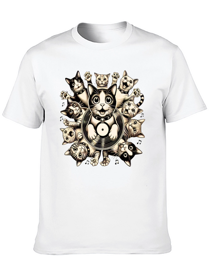 Cats and Vinyl Record Graphic T-Shirt
