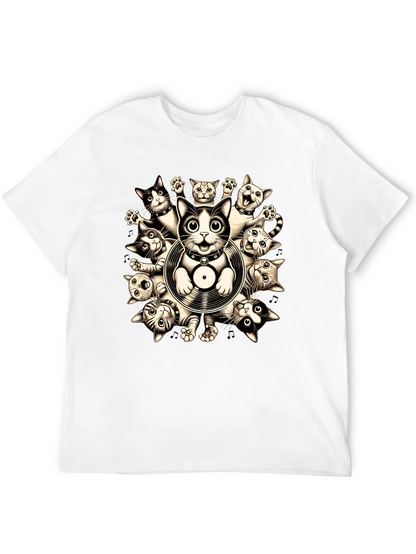 Cats and Vinyl Record Graphic T-Shirt