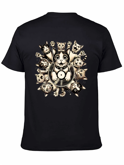 Cats and Vinyl Record Graphic T-Shirt