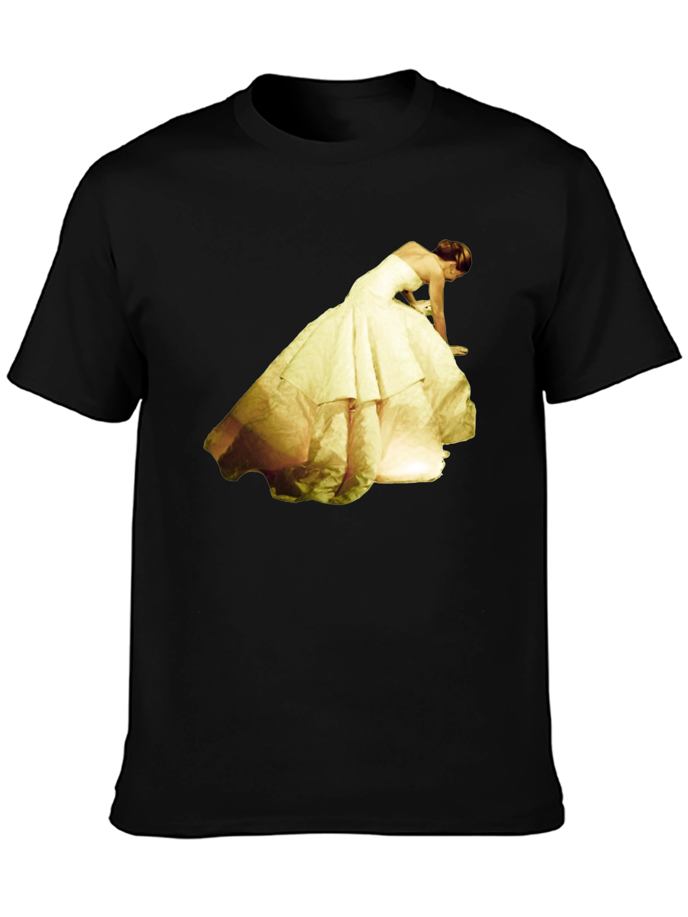 Black T-Shirt with Yellow Dress Graphic Tee