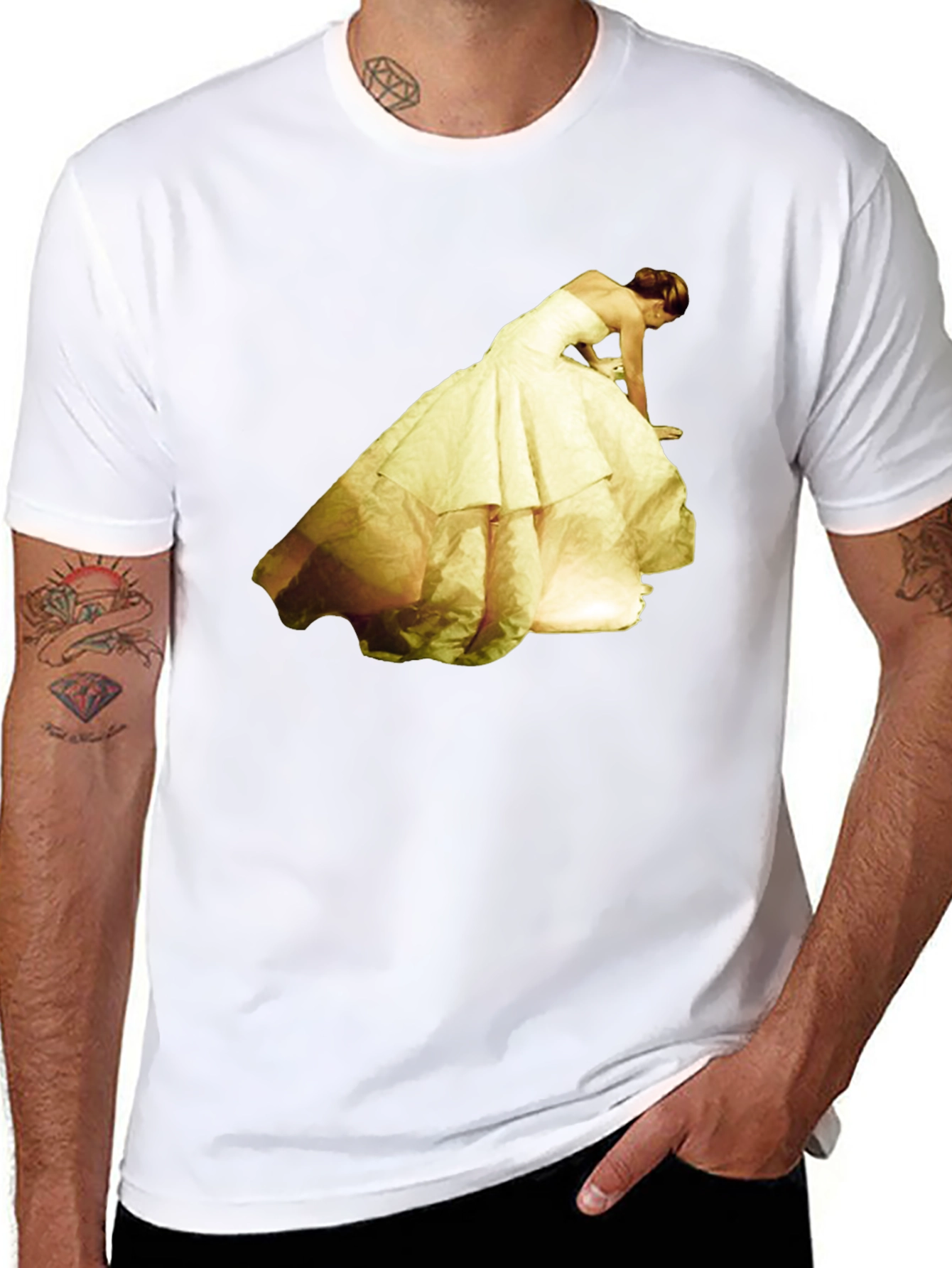 Black T-Shirt with Yellow Dress Graphic Tee