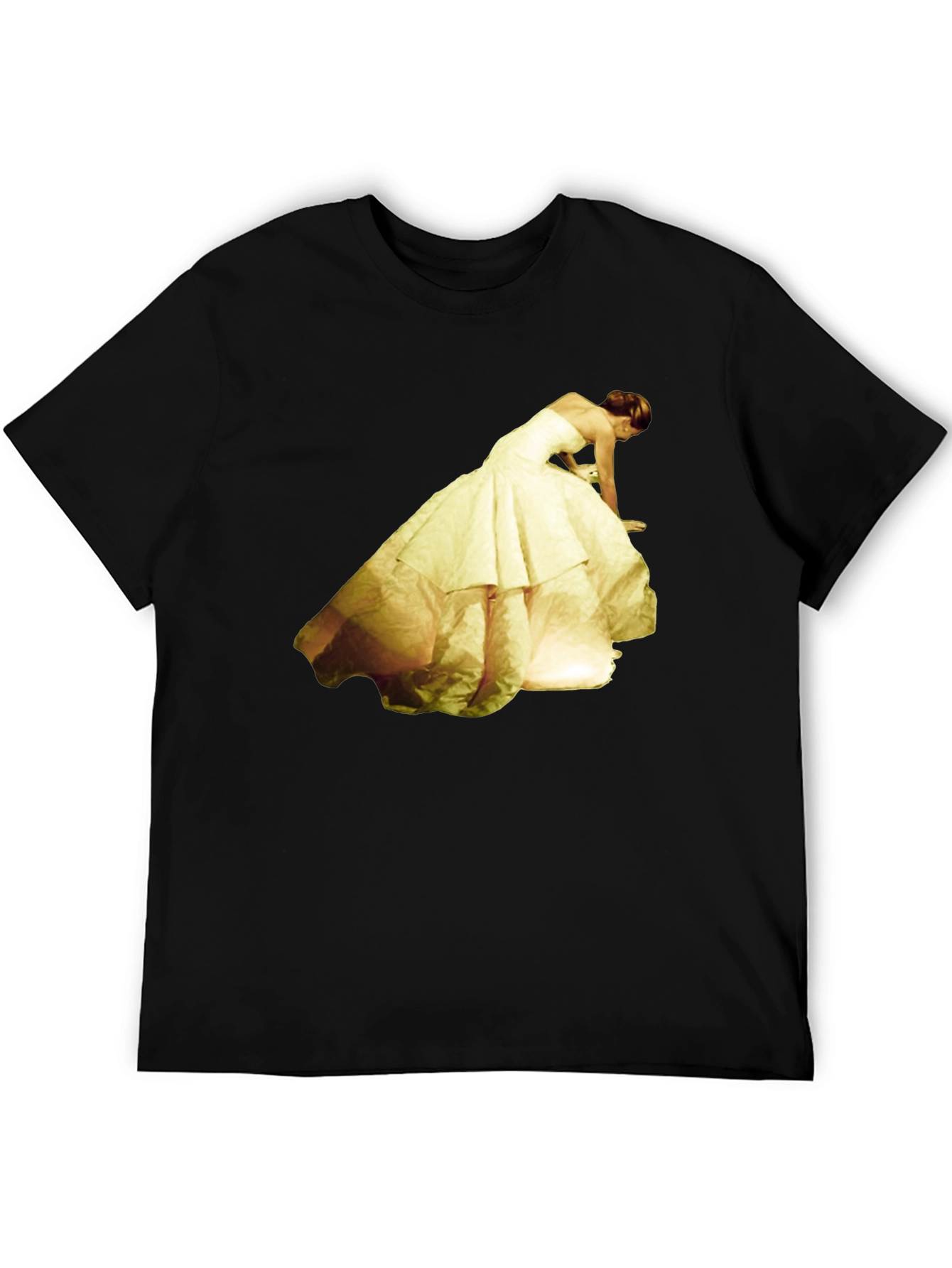 Black T-Shirt with Yellow Dress Graphic Tee