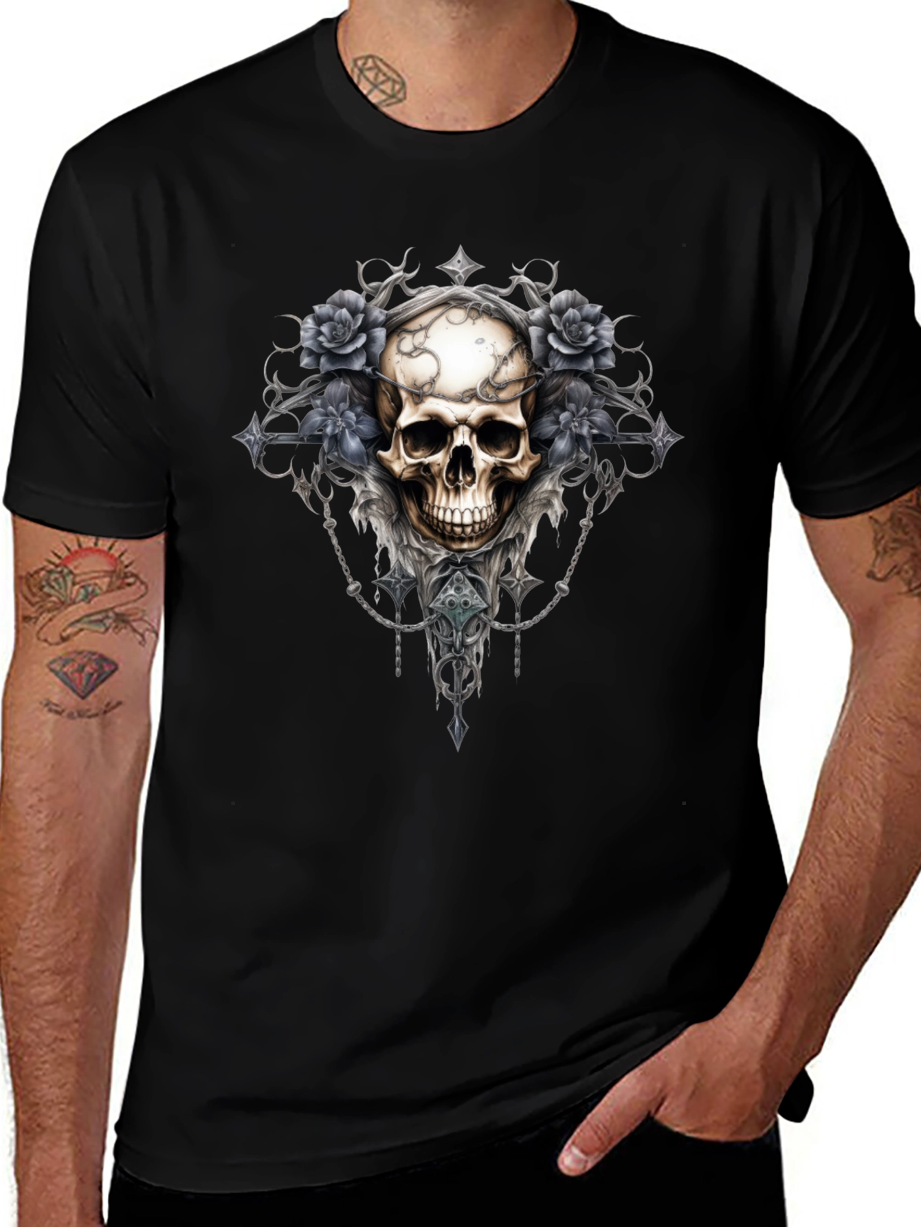 Skull & Roses Graphic Tee - Gothic Style