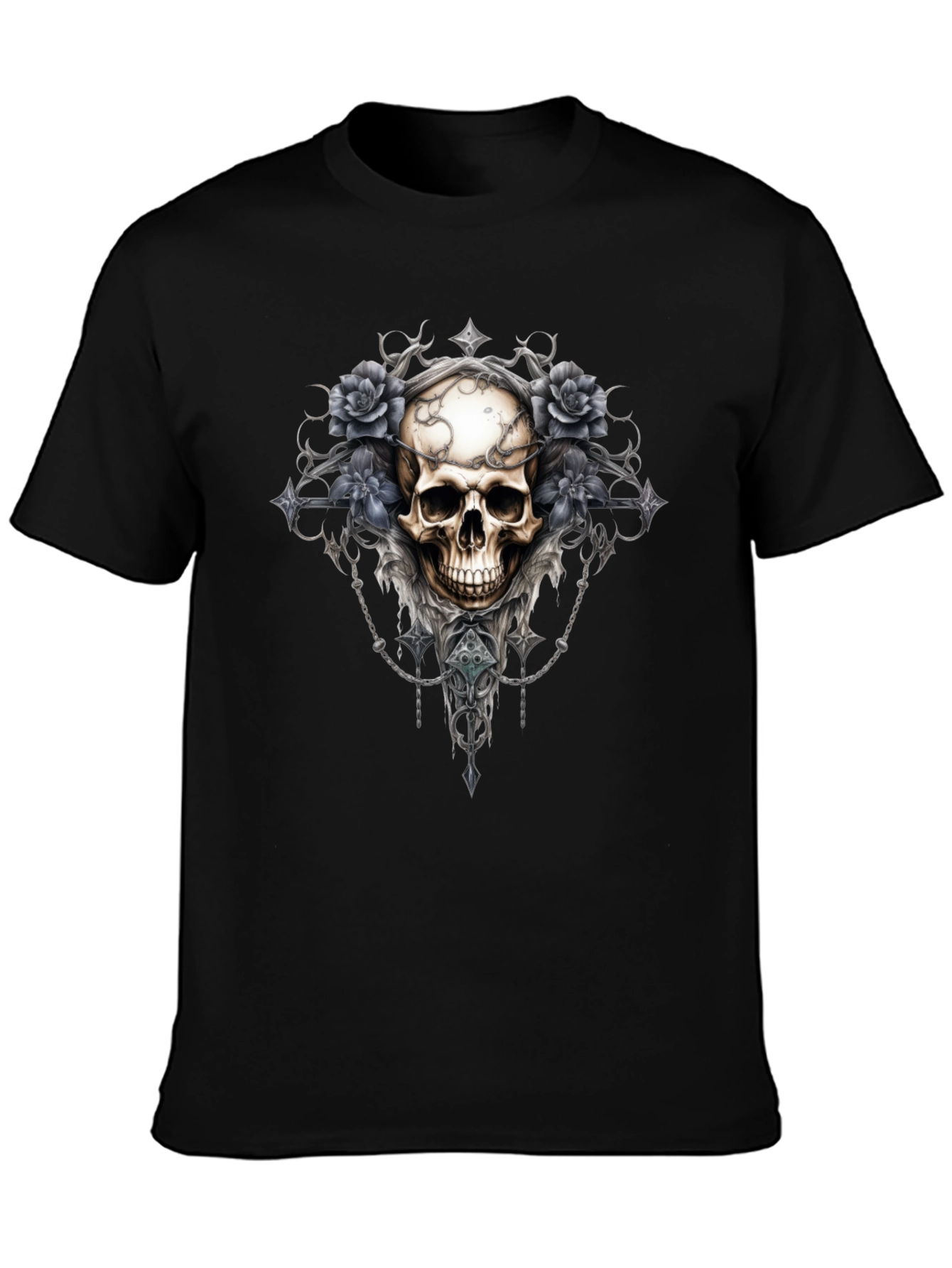 Skull & Roses Graphic Tee - Gothic Style