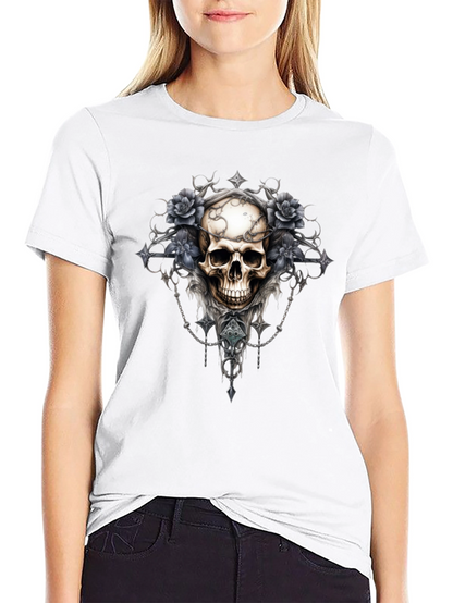 Skull & Roses Graphic Tee - Gothic Style