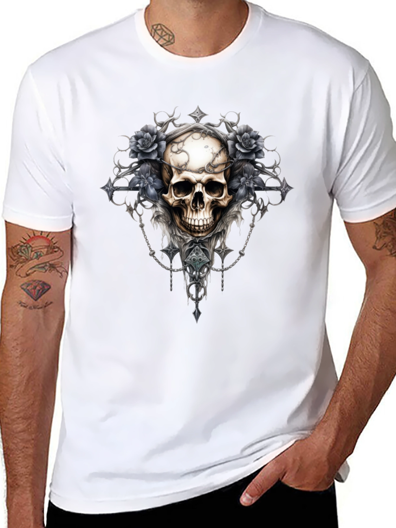 Skull & Roses Graphic Tee - Gothic Style