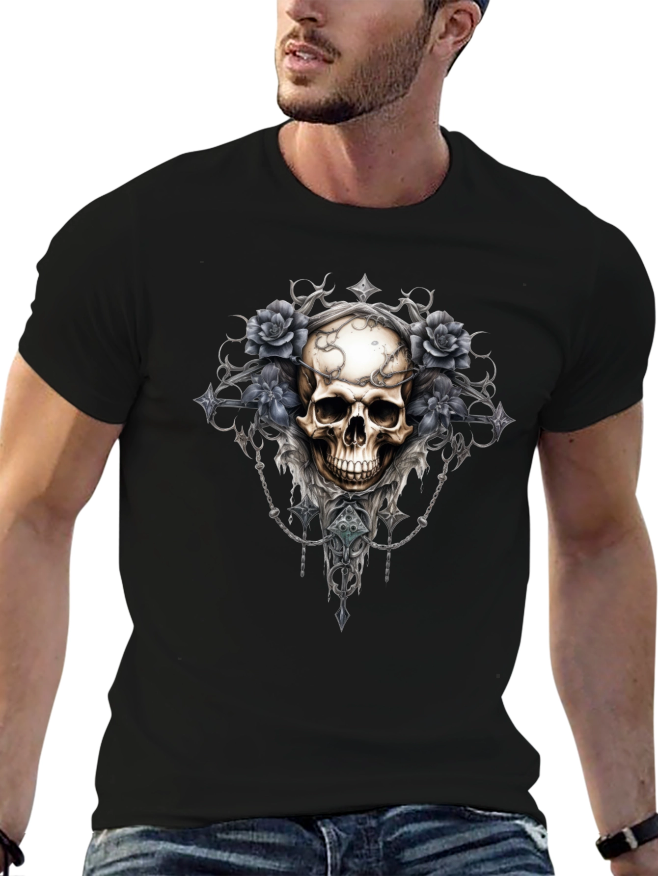Skull & Roses Graphic Tee - Gothic Style