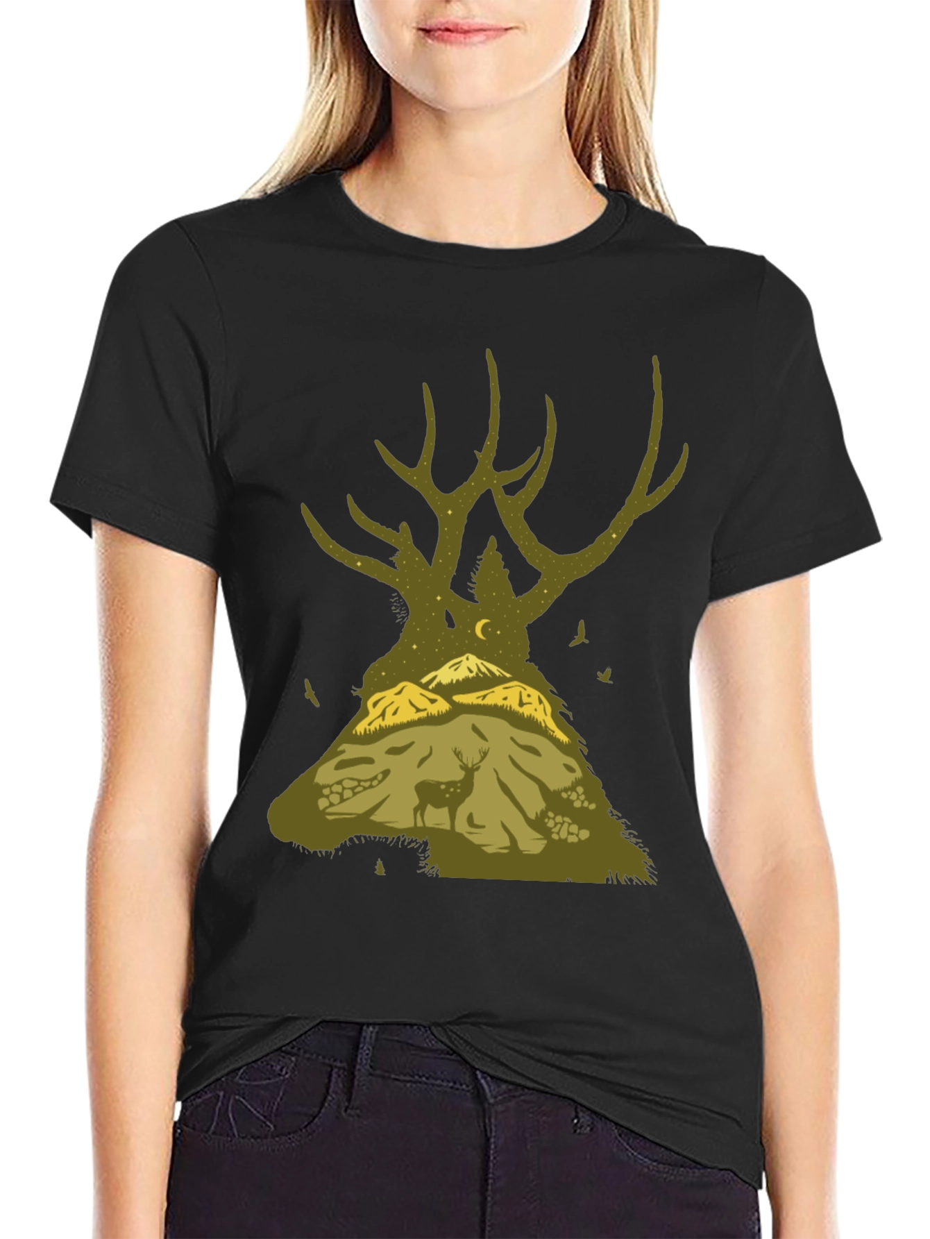 Nature Deer Silhouette Graphic Tee