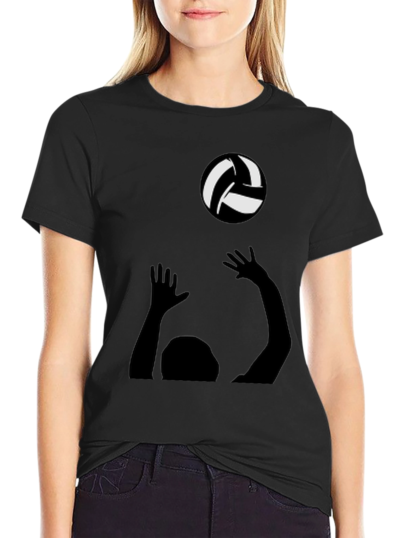 Volleyball Player Graphic Tee - Black Cotton Shirt