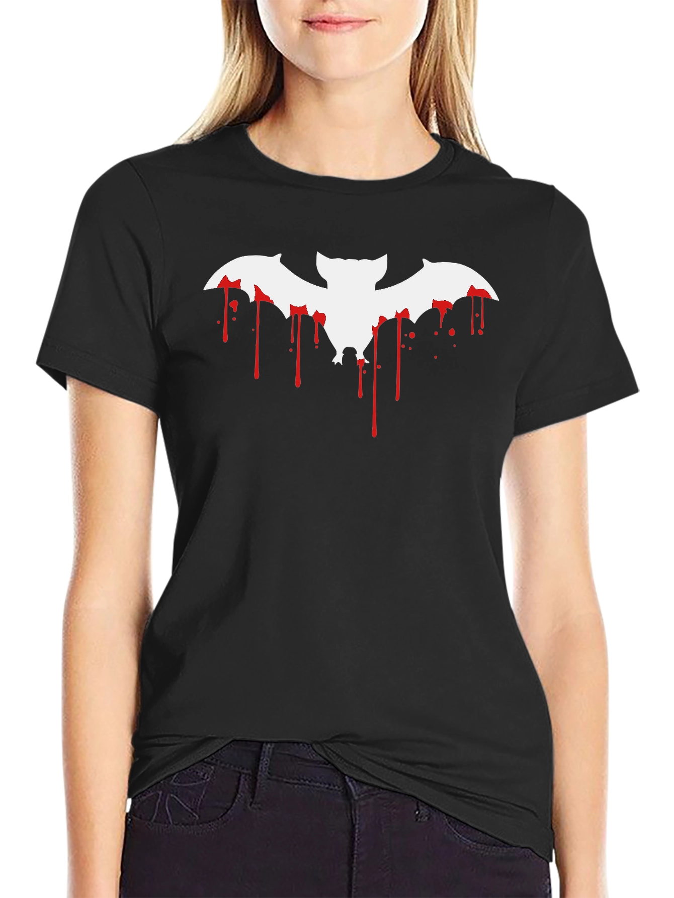 Halloween Blood Drip Bat Graphic T-Shirt