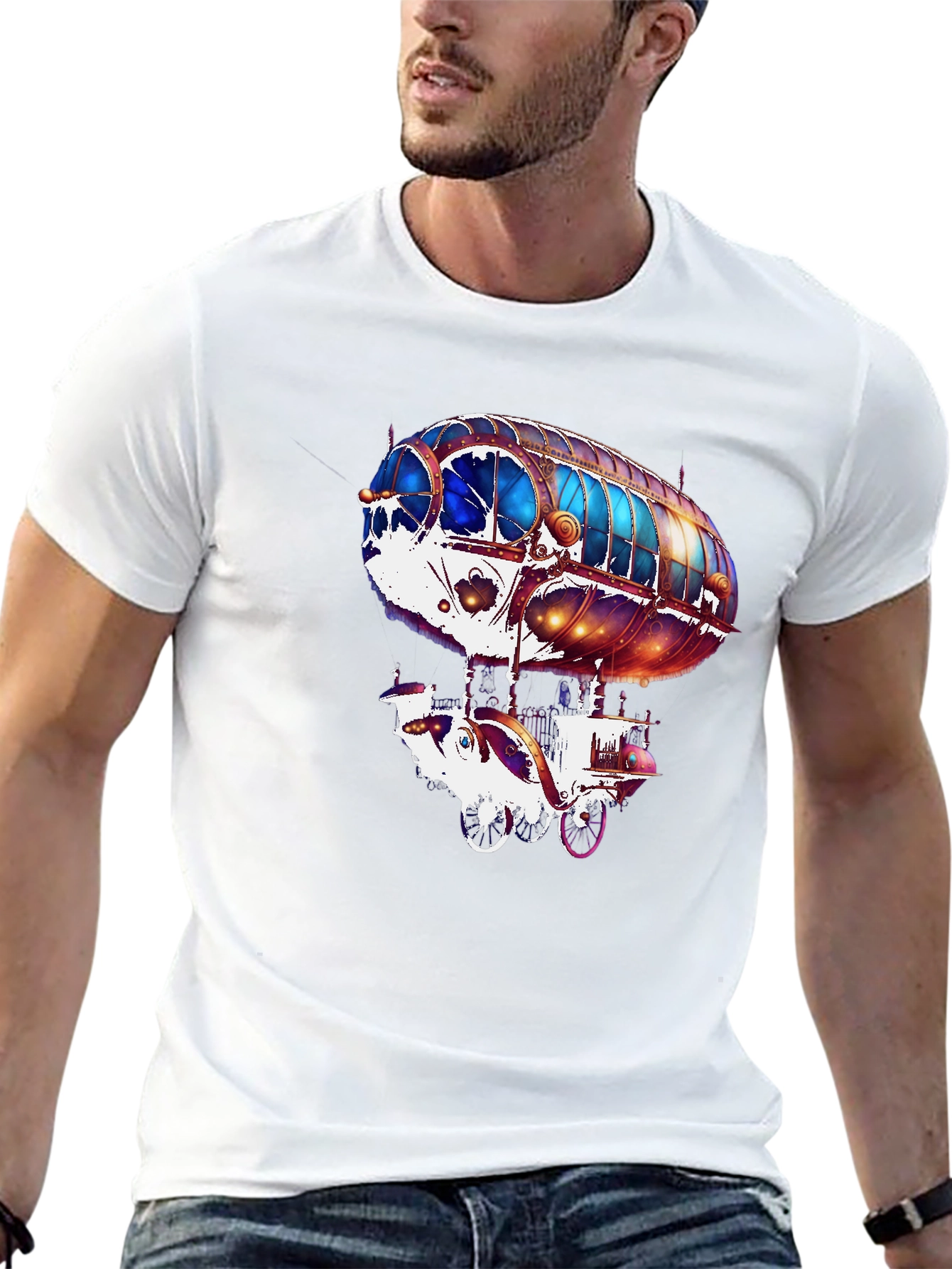Steampunk Airship Graphic Tee - Black